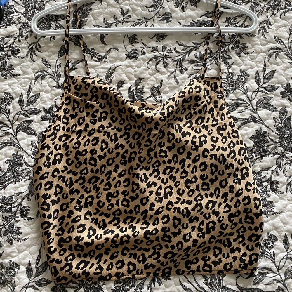 Forever 21 Cheetah Print Crop Cowl Neck Tank - S